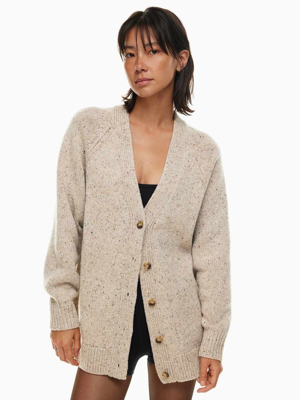 Aritzia Wilfred Dorado Cardigan Chunky Wool Marled Oversized Grandpa Neutral tan